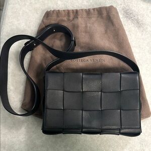 Bottega Veneta Black Cassette small intrecciato leather shoulder bag
